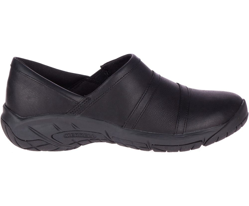 Merrell Slip Ons Black - Encore Moc 4 Leather Wide Width - Womens 72PHFBJZX
